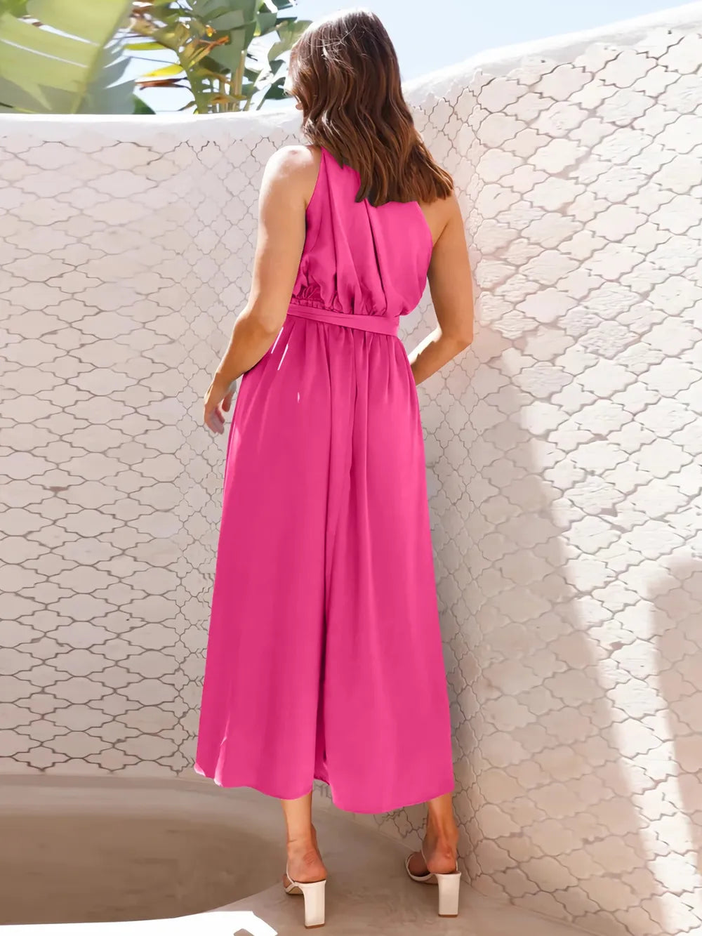 Asymmetric Belted Flow Midi Dress