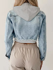 Distressed Zip Up Cropped Hooded Denim Jacket