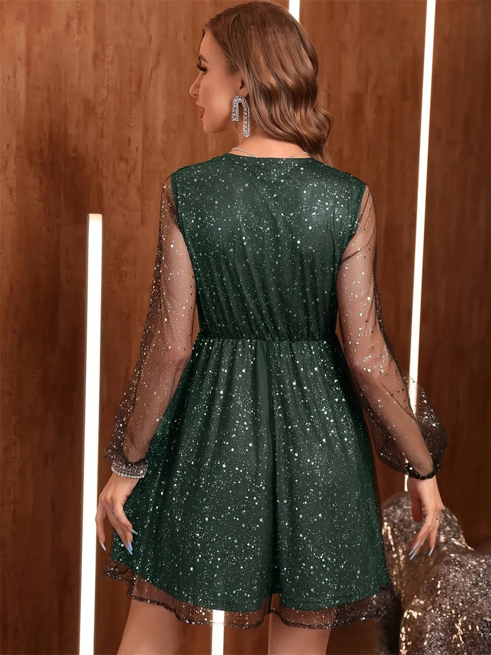 Glitter Surplice Mini Party Dress