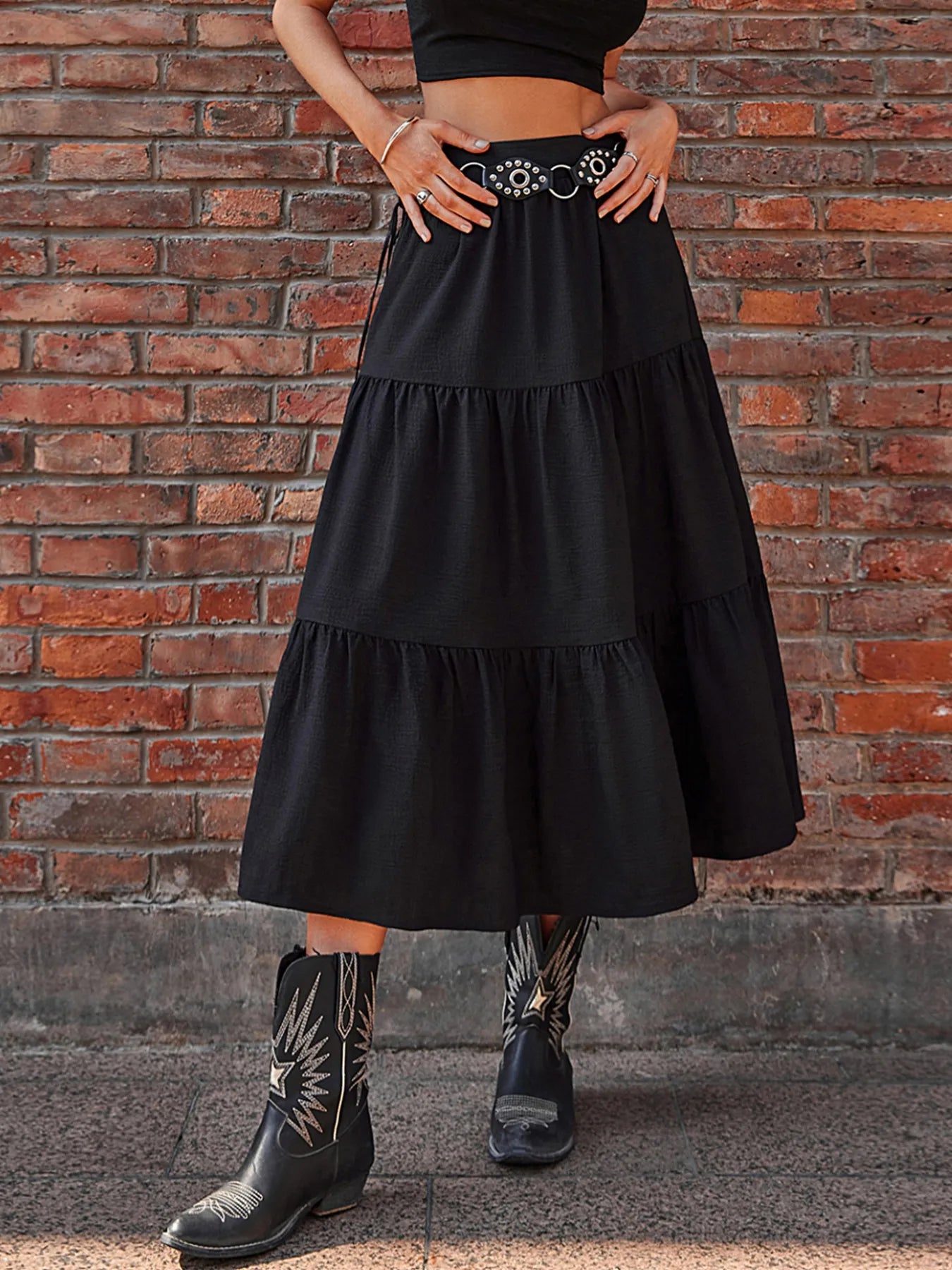 Tiered Ruched Midi Skirt