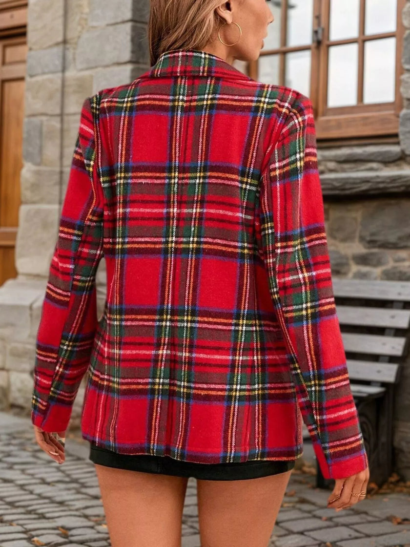 Classic Red Tartan Plaid Blazer - Single-Button Tailored Holiday & Winter Jacket