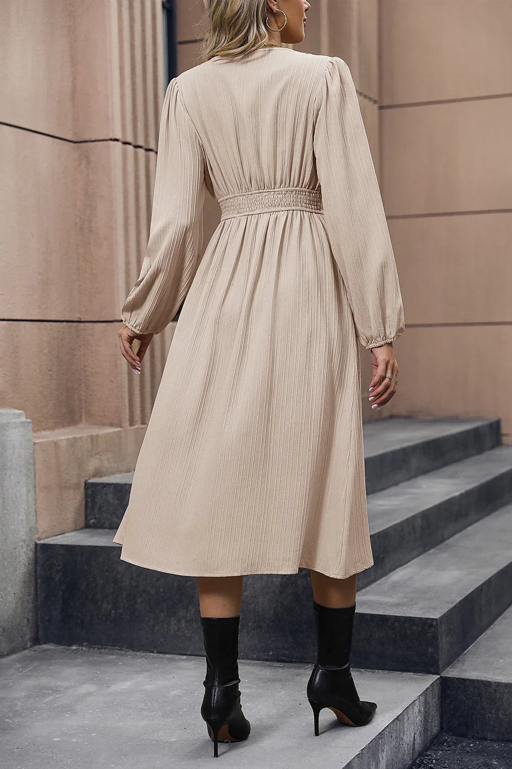 Heraki V-Neck Buttoned Slit Dress - Heraki 