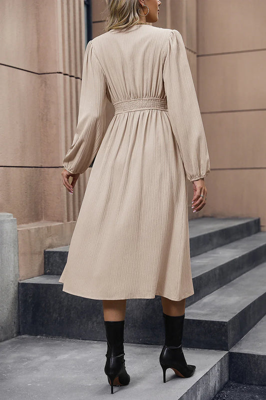 Heraki V-Neck Buttoned Slit Dress - Heraki 