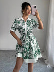 Floral Print Button-Front Shirt Dress