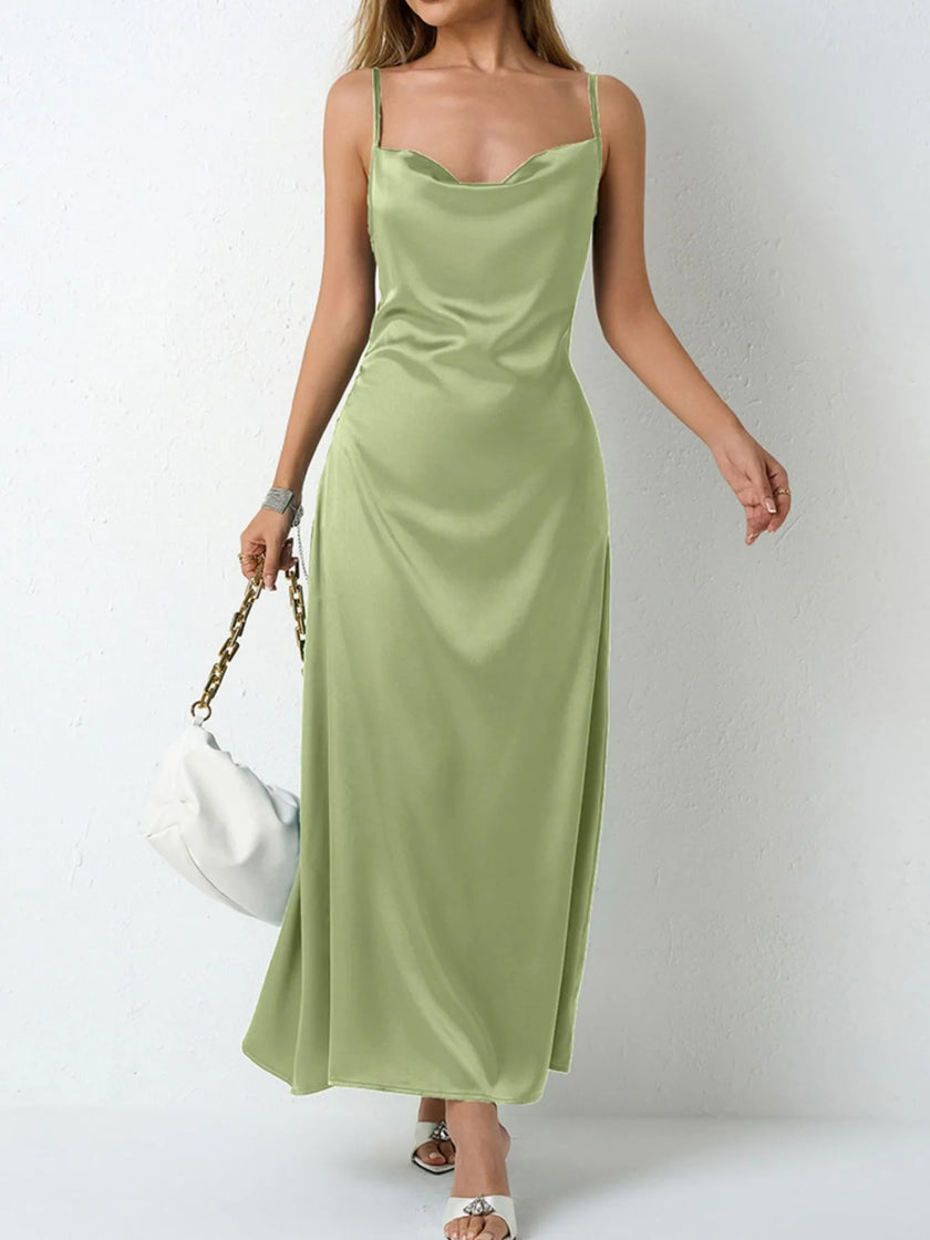 Satin Cowl Neck Slip Dress