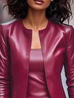 Open Front Leather Jacket & Dress Two-Piece Set