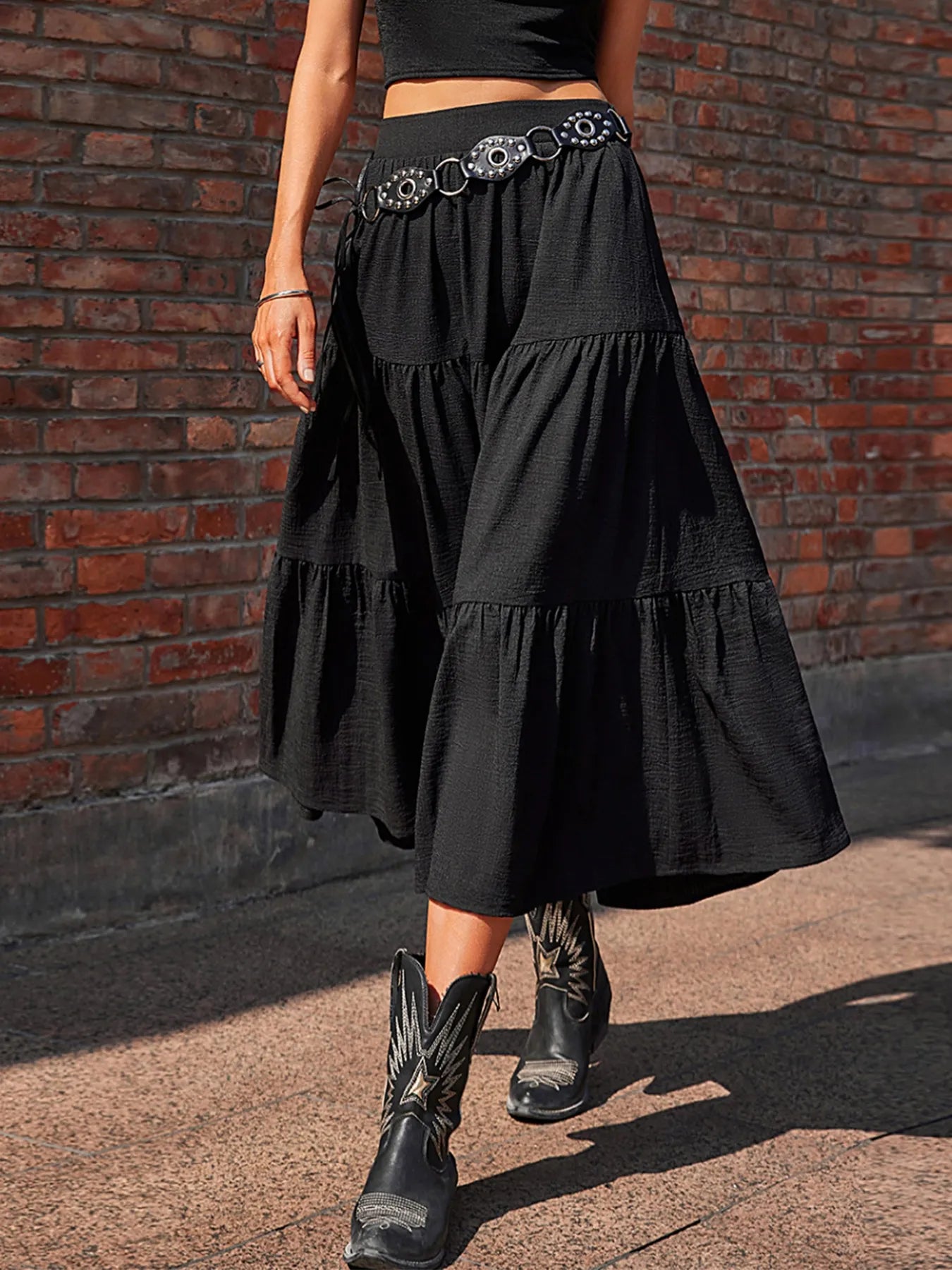 Tiered Ruched Midi Skirt
