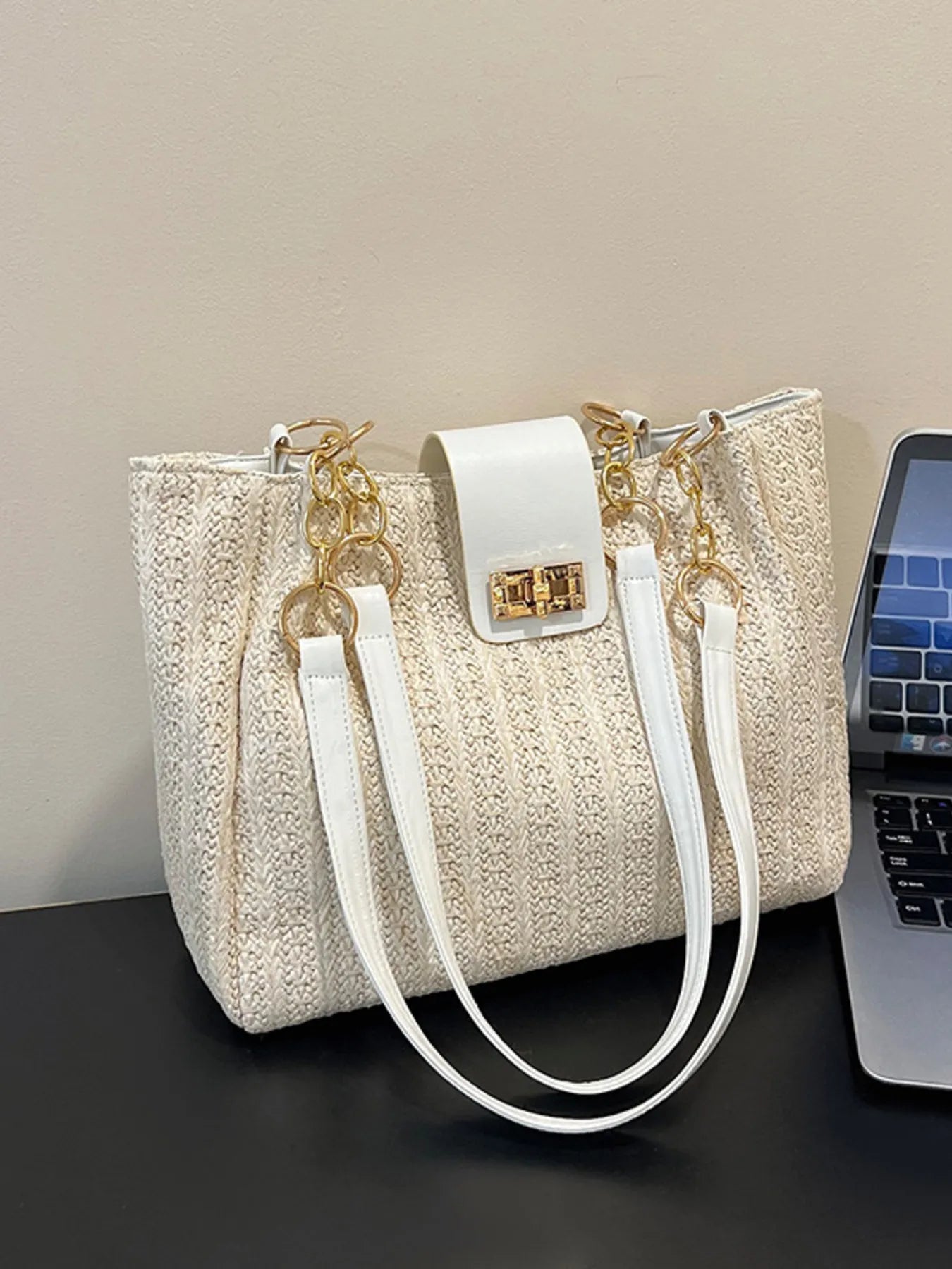 Woven Straw Medium Shoulder Bag