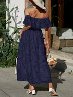 Off Shoulder Ruched Midi Dress