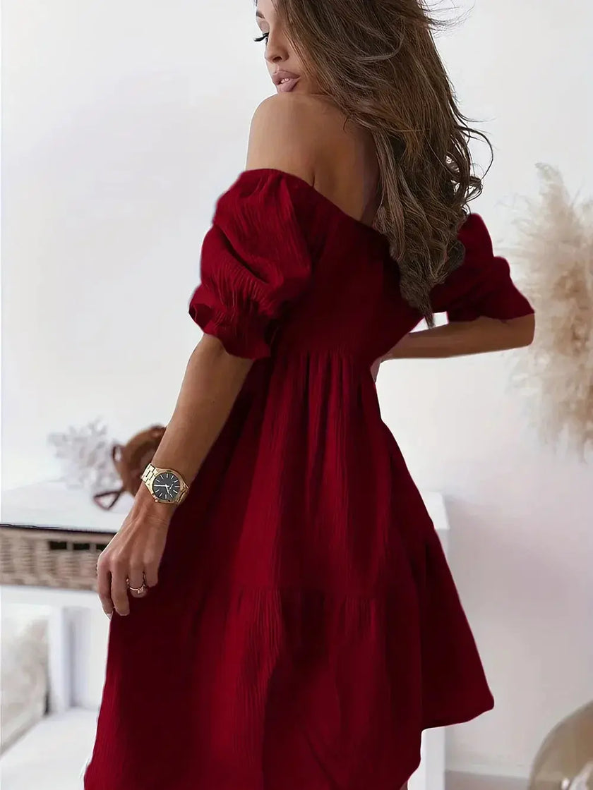 Full Size Ruffled Off-Shoulder Short Sleeve Dress - Heraki 
