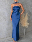 Satin Strapless Zipper Maxi Dress