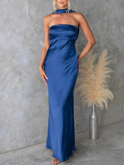 Satin Strapless Zipper Maxi Dress