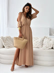 Tied Shoulder Slit Maxi Dress