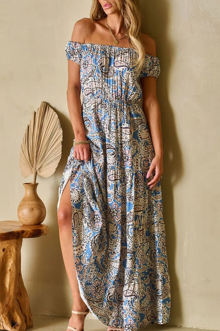 Boho Paisley Off-Shoulder Maxi Dress