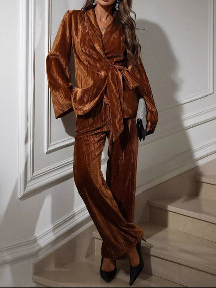 Velvet Tie-Waist Tailored Blazer Pants Set