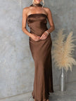 Satin Strapless Zipper Maxi Dress