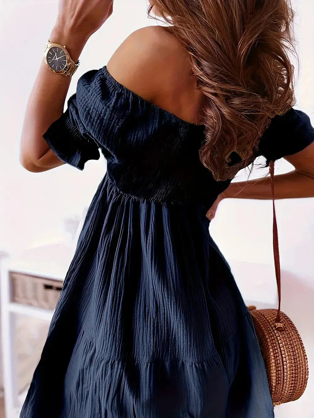 Full Size Ruffled Off-Shoulder Short Sleeve Dress - Heraki 