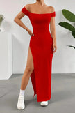 Off-Shoulder Slit Bodycon Maxi Dress