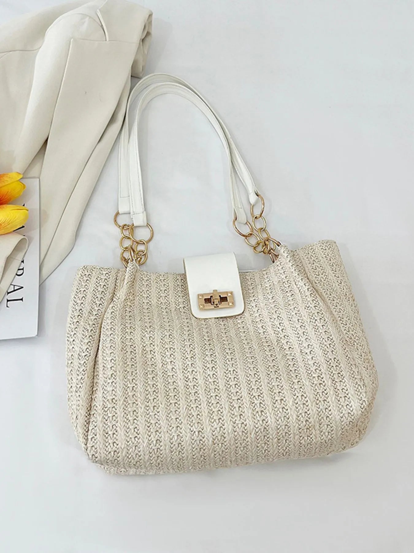 Woven Straw Medium Shoulder Bag