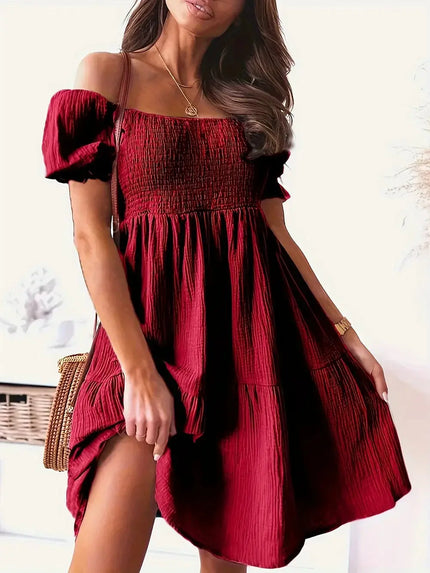 Full Size Ruffled Off-Shoulder Short Sleeve Dress - Heraki 