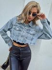 Distressed Raw Hem Cropped Jacket