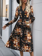 Floral Notched Neck Midi Dress