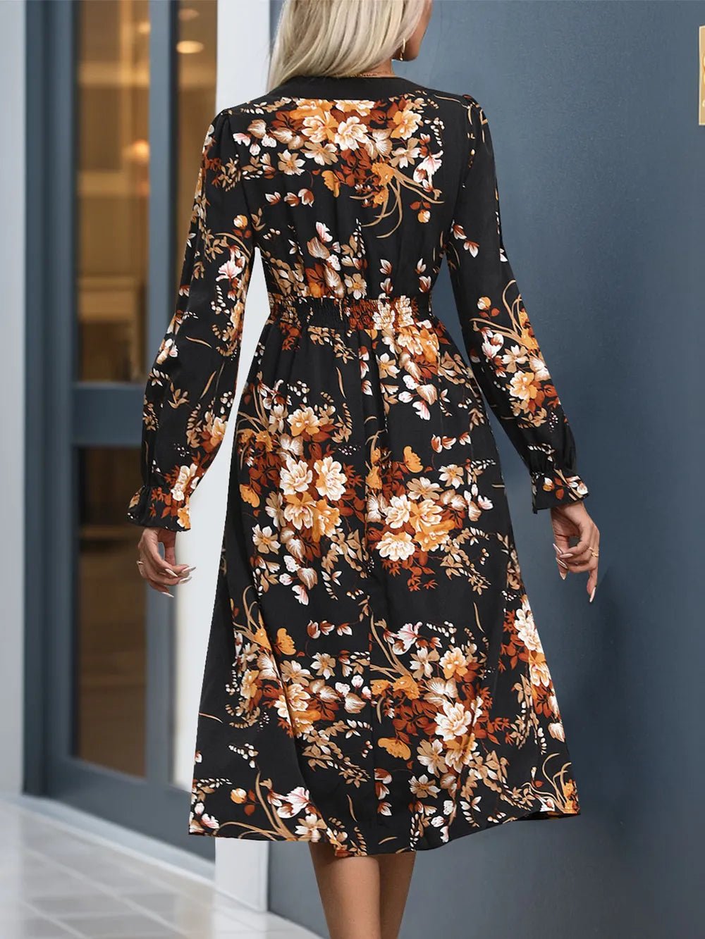 Floral Notched Neck Midi Dress