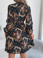 Floral Pleated Tie Neck Dress