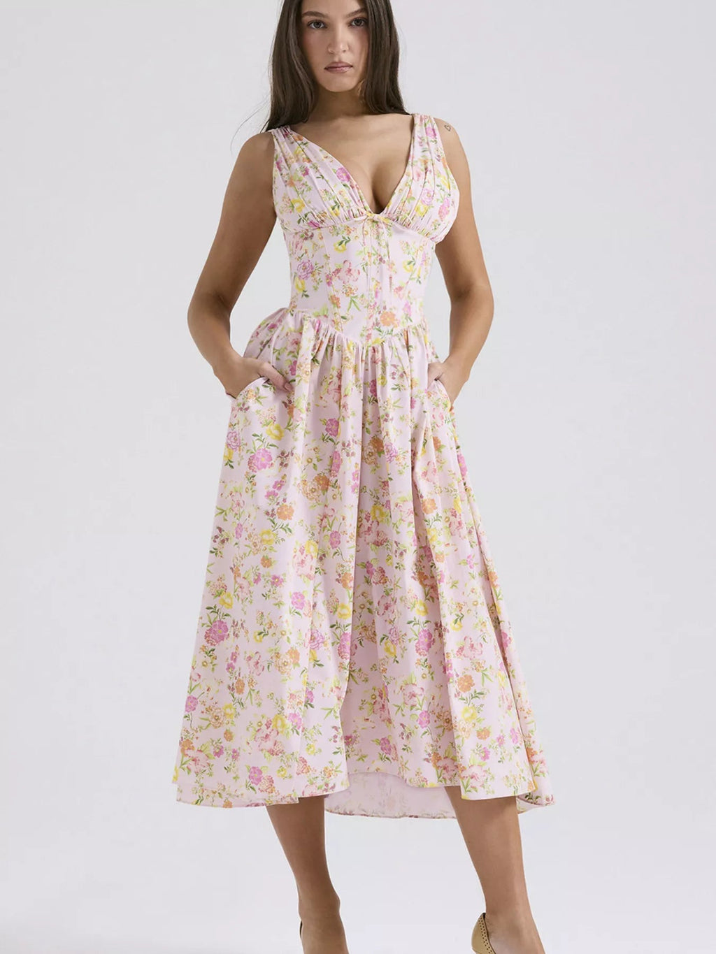 Floral V-Neck Midi Dress