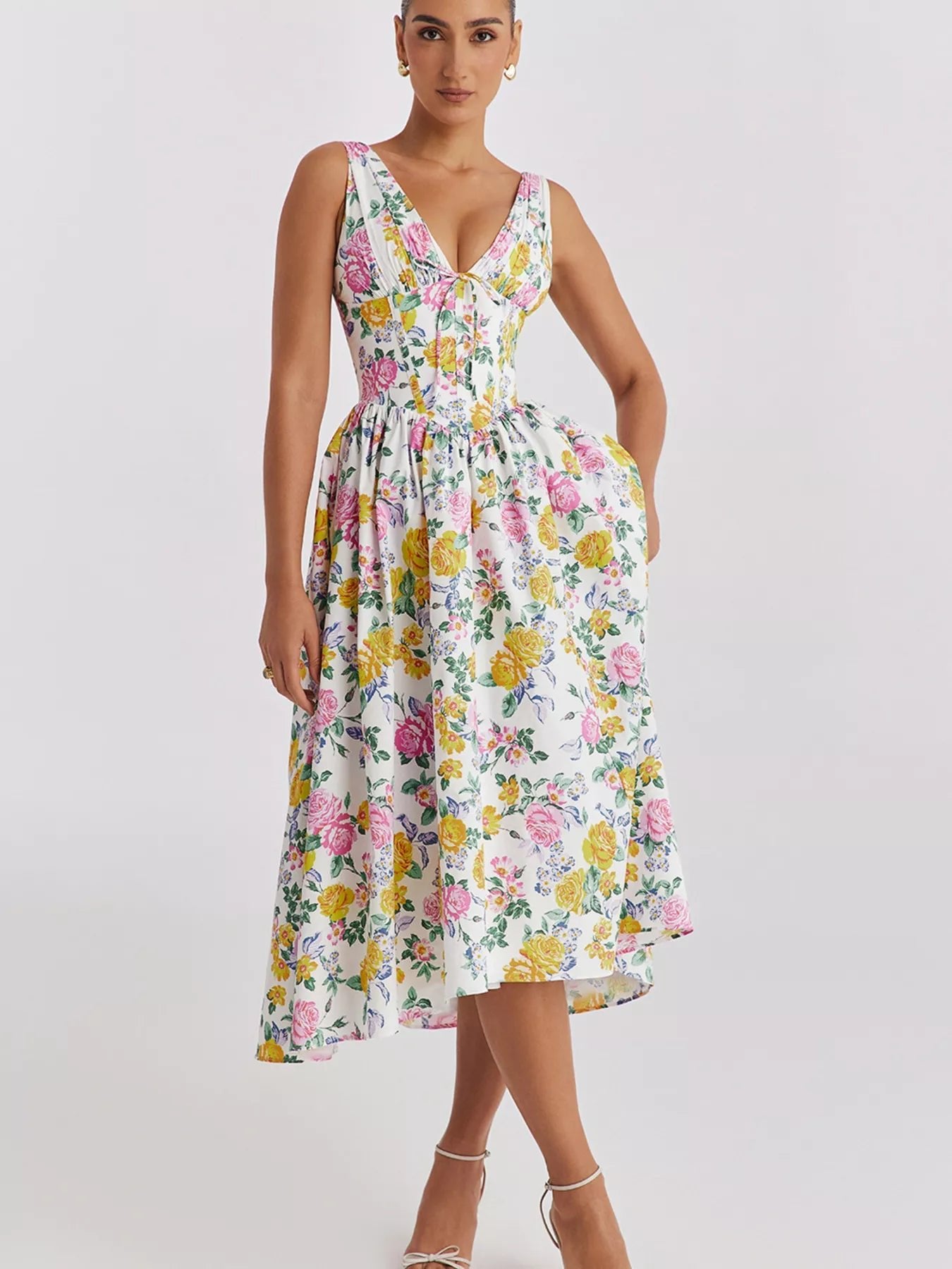 Floral V-Neck Midi Dress