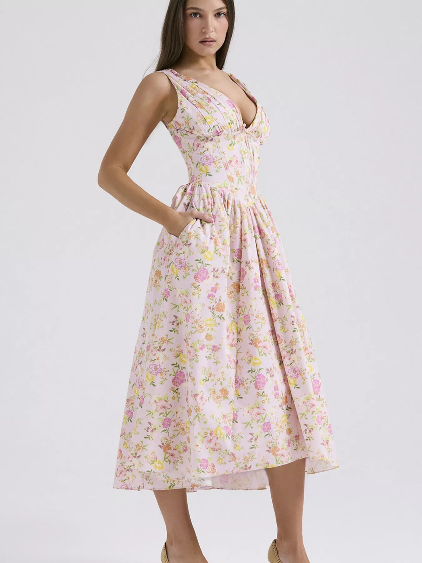 Floral V-Neck Midi Dress