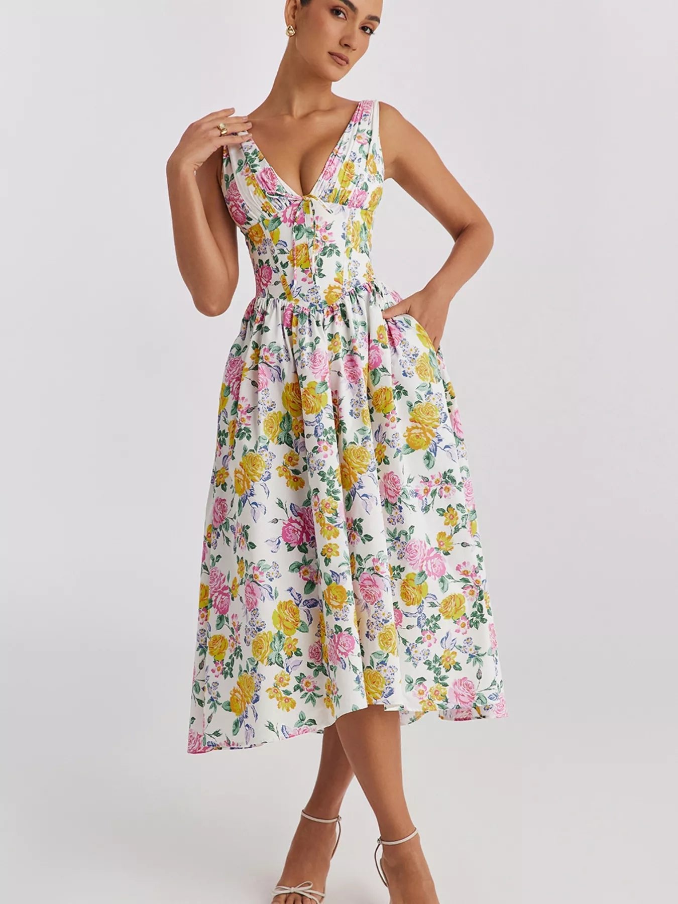 Floral V-Neck Midi Dress