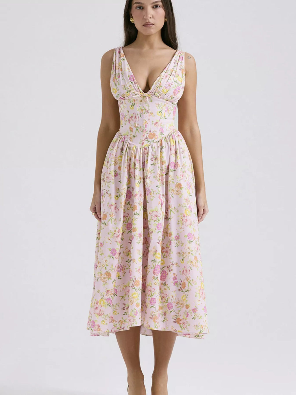 Floral V-Neck Midi Dress