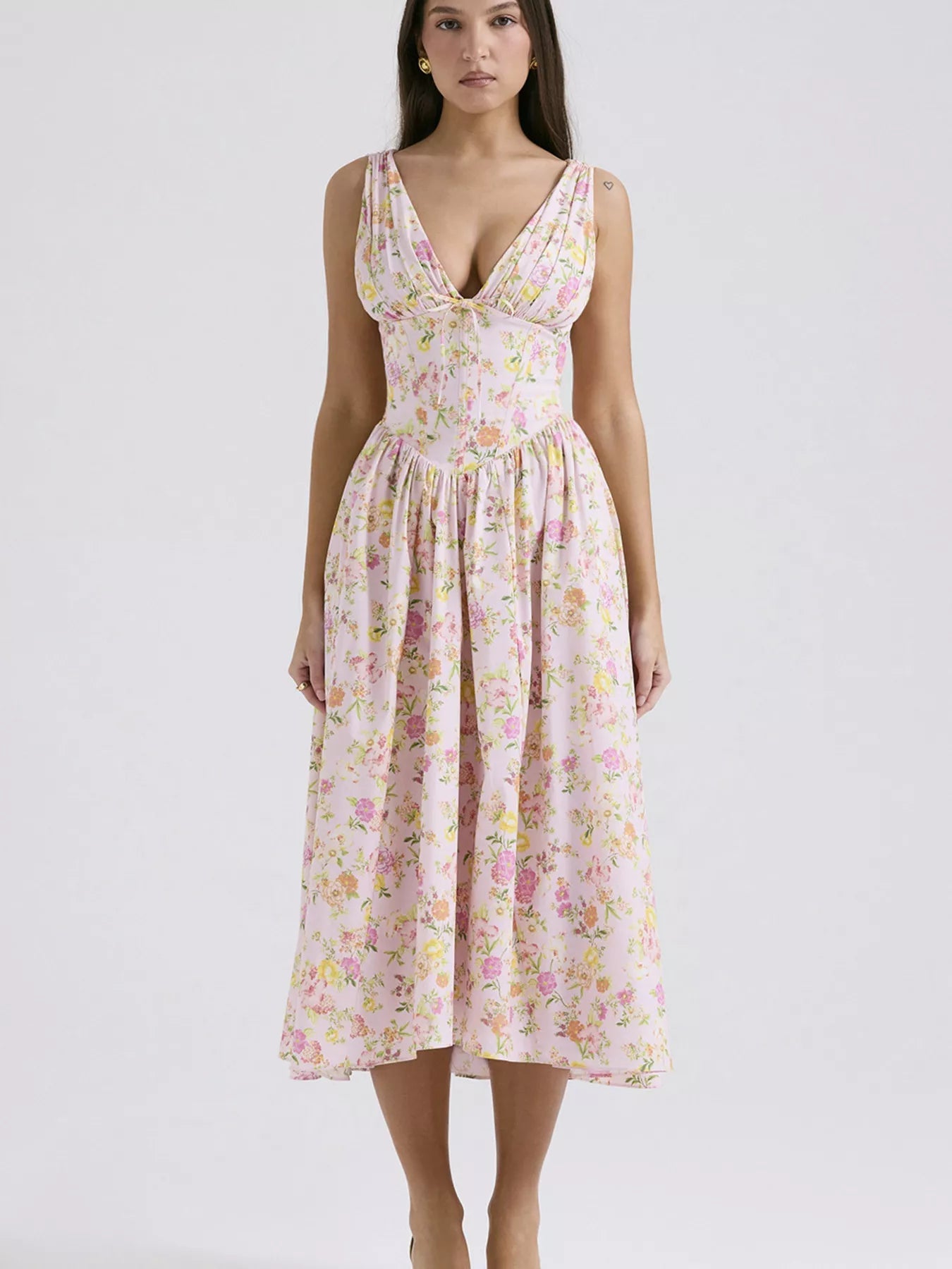 Floral V-Neck Midi Dress