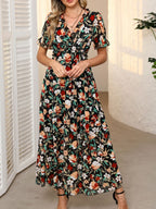 Floral V-Neck Waist Maxi Dress