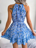 Grecian Neck Tie Waist Mini Dress