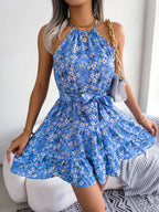 Grecian Neck Tie Waist Mini Dress