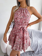 Grecian Neck Tie Waist Mini Dress