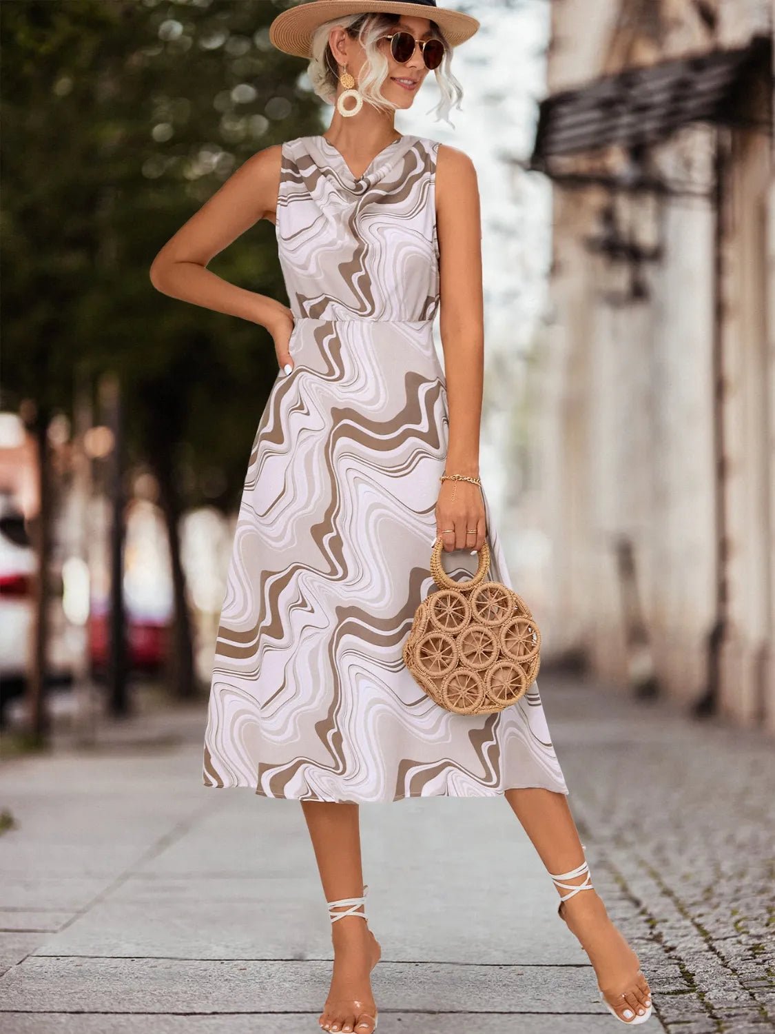 Green Marble Waist Midi Dress