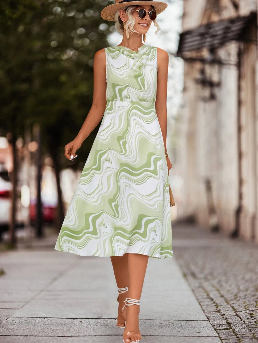 Green Marble Waist Midi Dress
