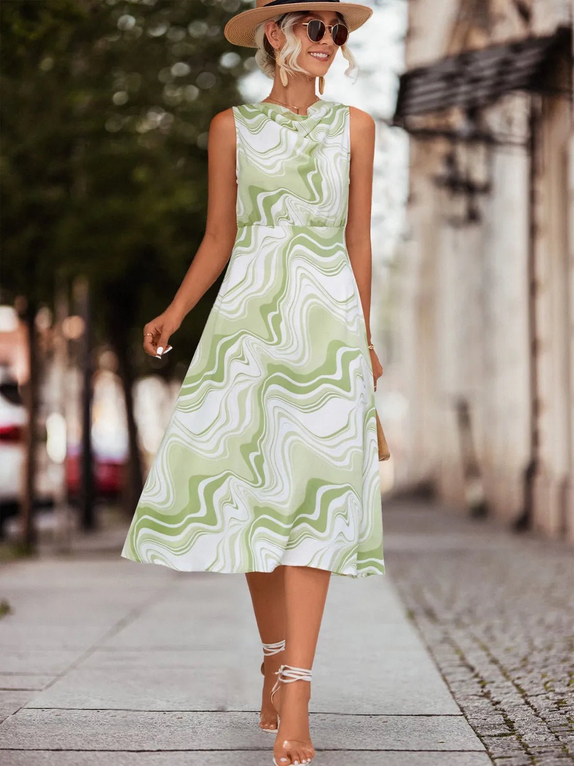 Green Marble Waist Midi Dress