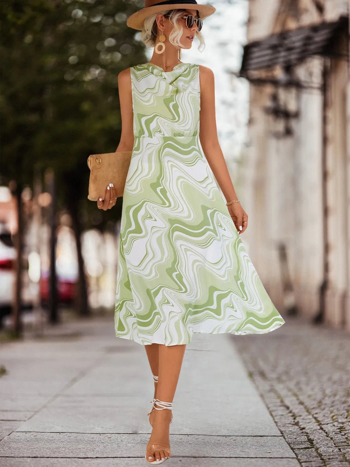 Green Marble Waist Midi Dress