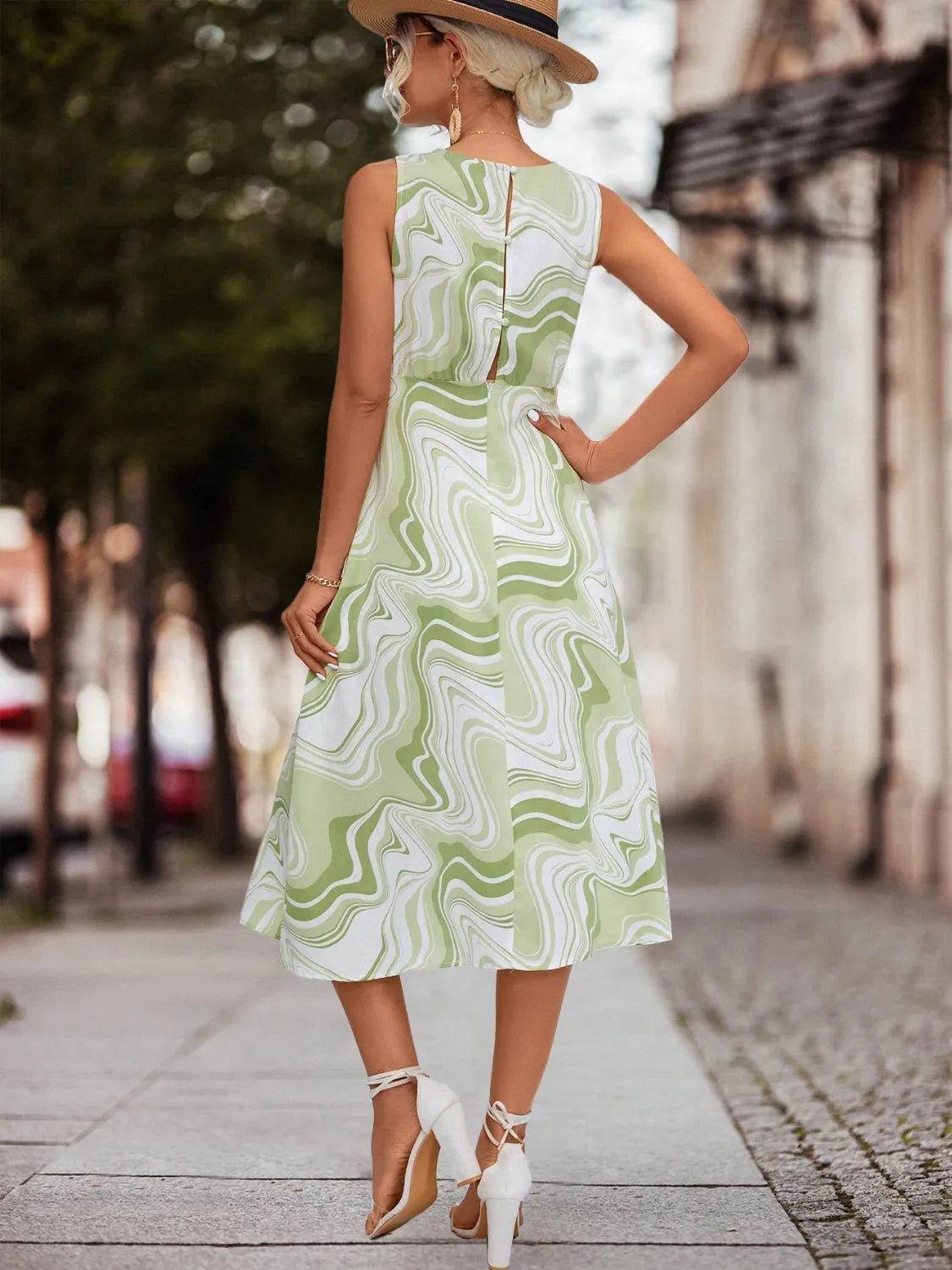 Green Marble Waist Midi Dress