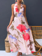 Halter Floral Open Back Maxi Dress