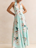 Halter Floral Open Back Maxi Dress