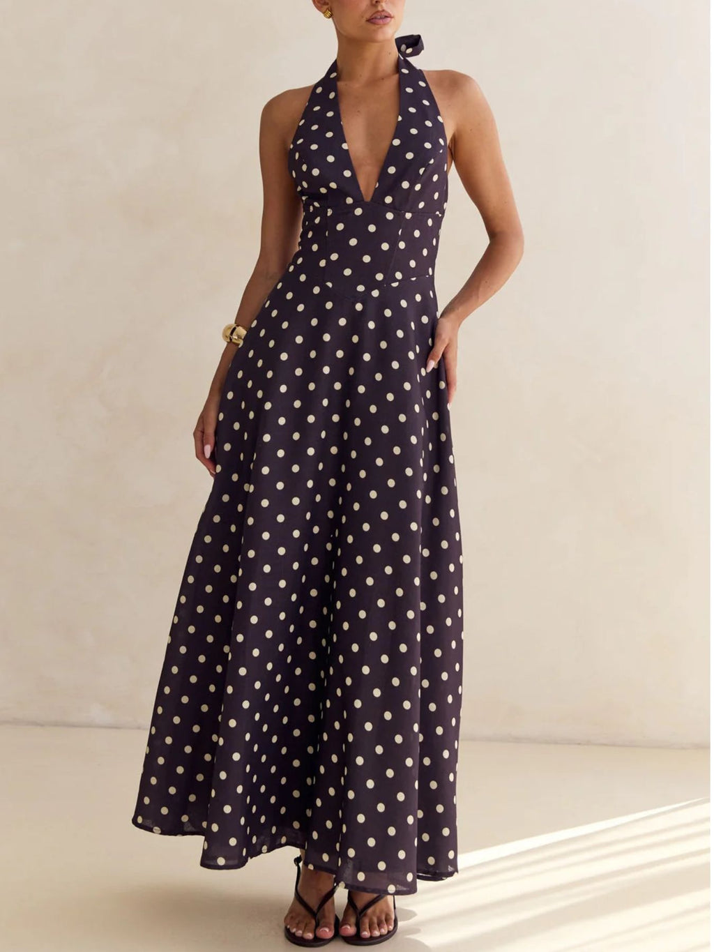 Halter Floral Open Back Maxi Dress