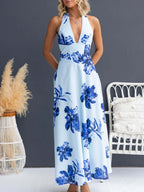 Halter Floral Open Back Maxi Dress