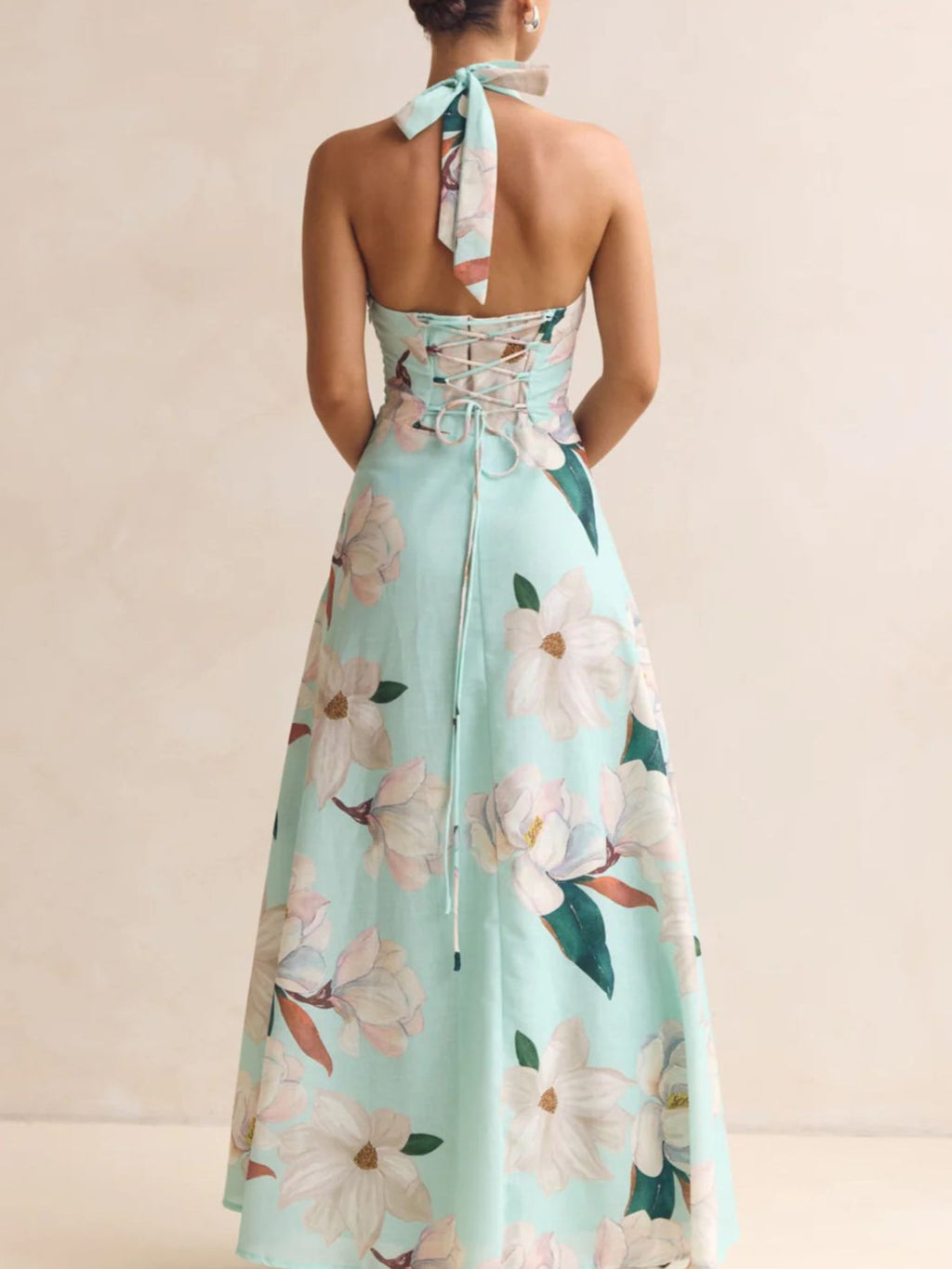 Halter Floral Open Back Maxi Dress