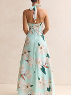 Halter Floral Open Back Maxi Dress
