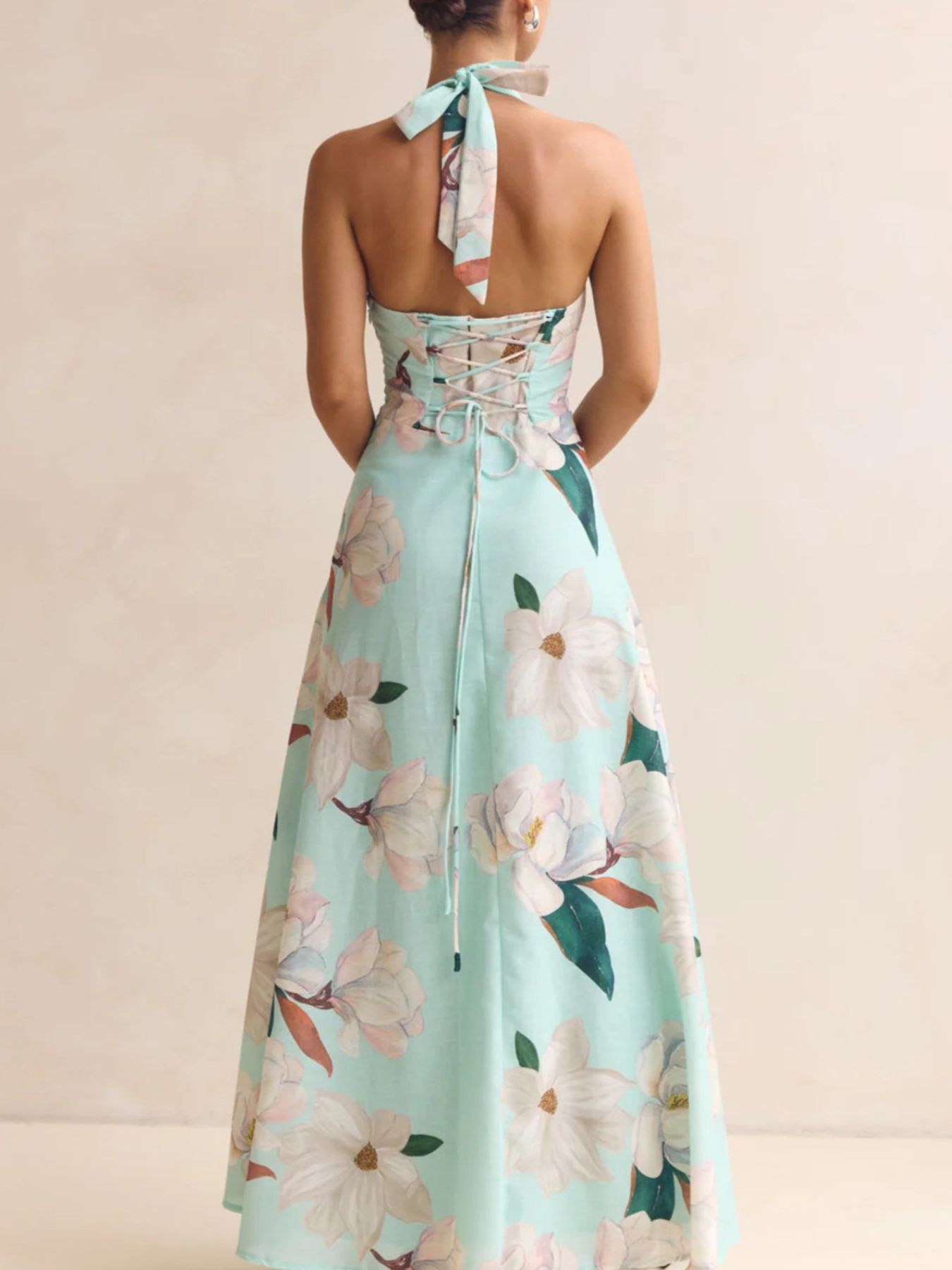 Halter Floral Open Back Maxi Dress